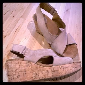 Clarks leather wedge sandals, size 8W.